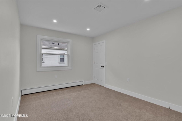 101 Torrey Pines Dr, Toms River, NJ 08757 - empty room with a baseboard heating unit, baseboards, recessed lighting, carpet floors, and visible vents