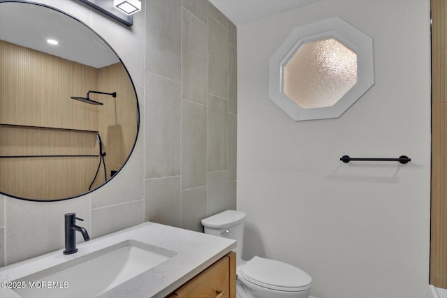 101 Torrey Pines Dr, Toms River, NJ 08757 - bathroom with tile walls, toilet, and vanity