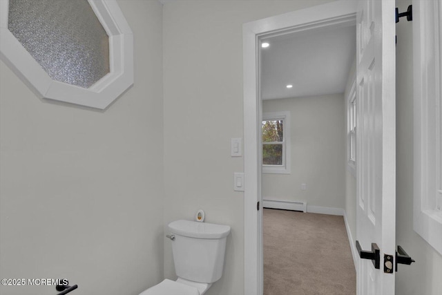 101 Torrey Pines Dr, Toms River, NJ 08757 - bathroom with toilet, recessed lighting, a baseboard heating unit, and baseboards