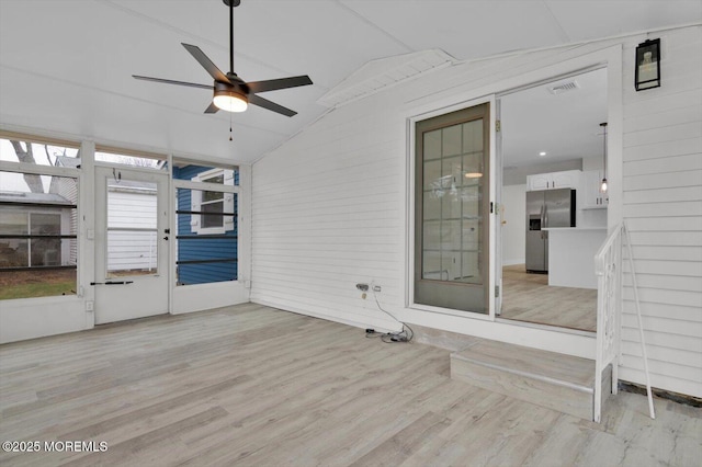 101 Torrey Pines Dr, Toms River, NJ 08757 - unfurnished sunroom featuring visible vents and ceiling fan