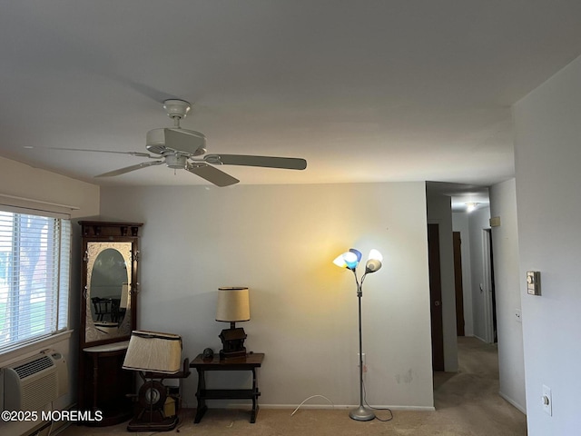 10 Homestead Dr Unit C, Whiting, NJ 08759 - interior space featuring a wall mounted air conditioner, carpet flooring, baseboards, and a ceiling fan