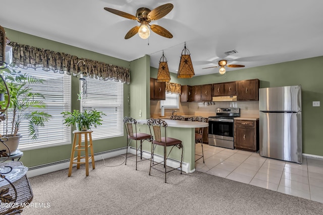 37 Scarborough Pl, Toms River, NJ 08757 - kitchen featuring appliances with stainless steel finishes, ceiling fan, visible vents, and under cabinet range hood