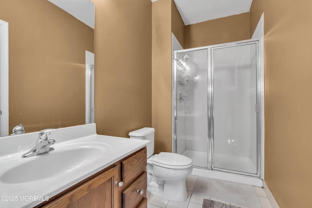 41 Hedgerow Ln, Manalapan, NJ 07726 - full bathroom with tile patterned floors, toilet, vanity, and a stall shower