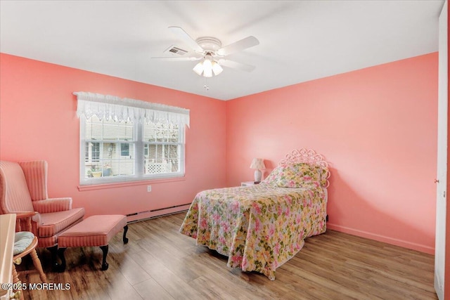 455B Portsmouth Dr, Lakewood, NJ 08701 - bedroom with ceiling fan, visible vents, wood finished floors, a baseboard heating unit, and baseboards