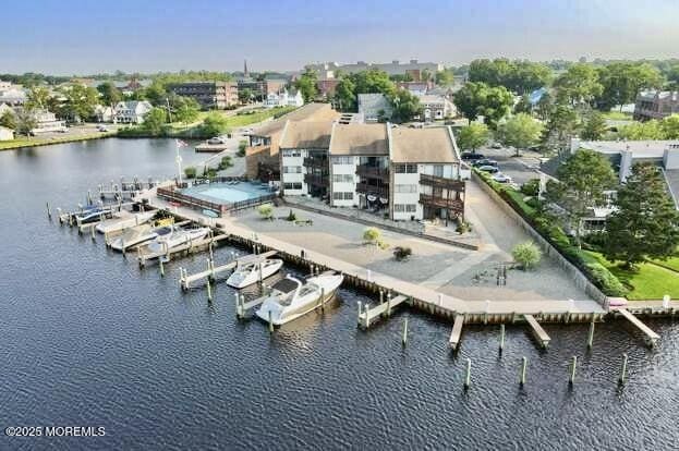 aerial view featuring a water view