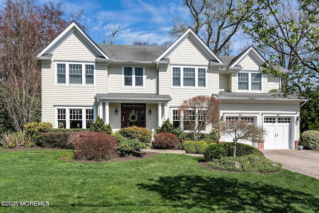 15 Monmouth Ave, Rumson, NJ 07760 - view of front of property with a garage, driveway, a front yard, and roof with shingles