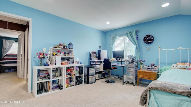 carpeted bedroom featuring recessed lighting