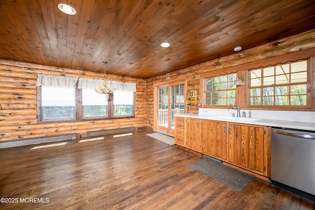 3297 Ridgeway Rd, Manchester, NJ 08759 - kitchen featuring wood ceiling, log walls, and dishwasher