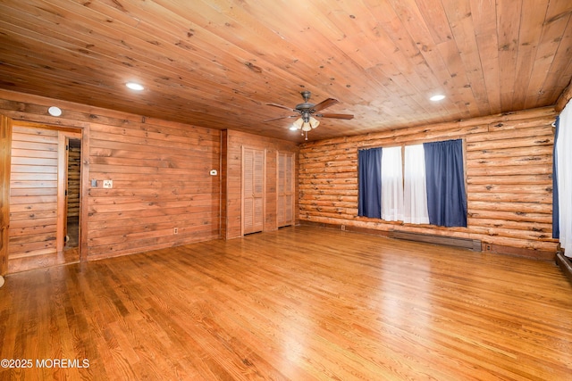 3297 Ridgeway Rd, Manchester, NJ 08759 - unfurnished room with log walls, a ceiling fan, wood ceiling, and wood finished floors