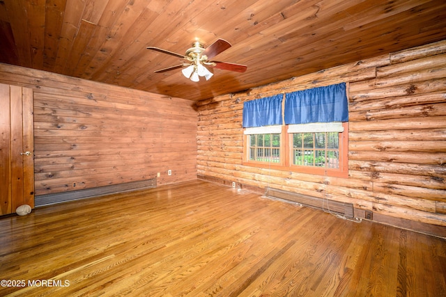 3297 Ridgeway Rd, Manchester, NJ 08759 - spare room featuring ceiling fan, wooden ceiling, log walls, and wood finished floors
