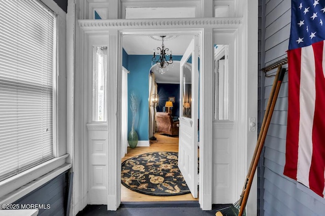 interior space featuring an inviting chandelier
