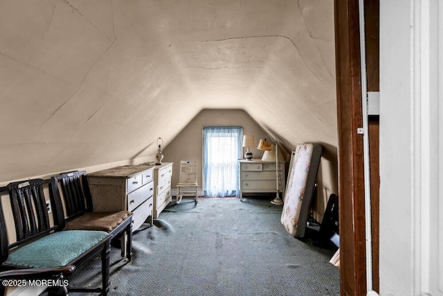 interior space featuring carpet flooring and vaulted ceiling
