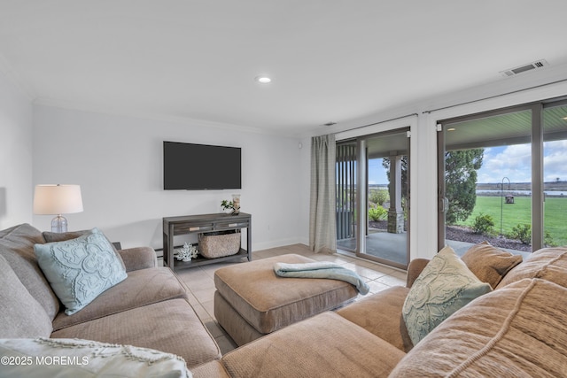 1540 Ocean Ave Unit 15, Sea Bright, NJ 07760 - living area with baseboards, crown molding, visible vents, and light tile patterned floors