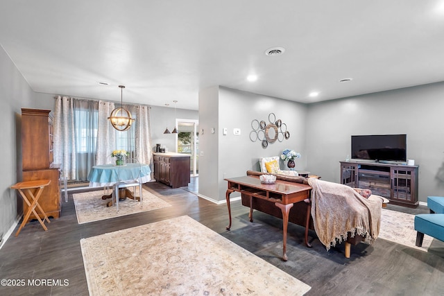 1 Adams Ct, Whiting, NJ 08759 - living room featuring recessed lighting, visible vents, baseboards, and dark wood-style floors