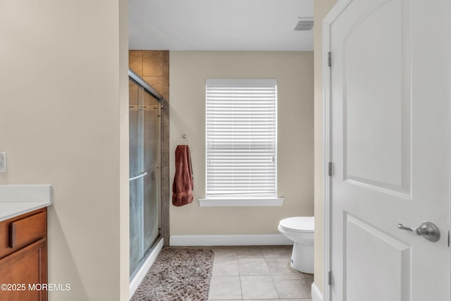 89 Orchard St, Freehold, NJ 07728 - full bathroom featuring vanity, baseboards, a shower stall, visible vents, and a healthy amount of sunlight