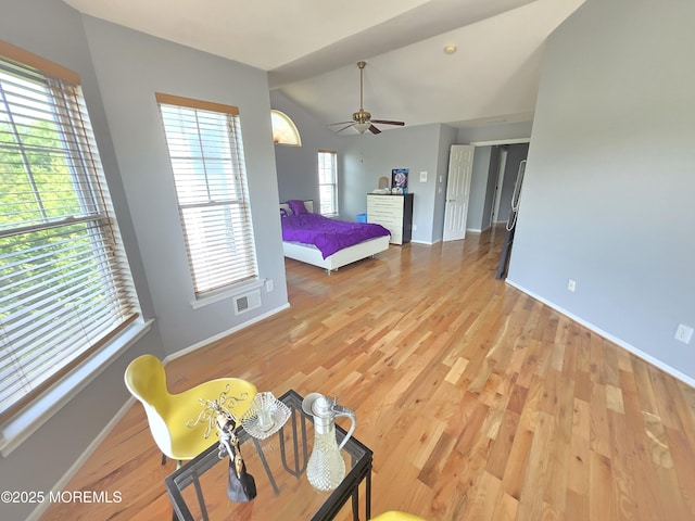 3 Great Beds Way S, Amboy, NJ 08879 - bedroom with vaulted ceiling, baseboards, light wood finished floors, and ceiling fan