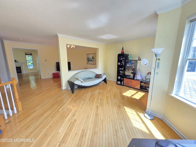 3 Great Beds Way S, Amboy, NJ 08879 - living area featuring crown molding, hardwood / wood-style flooring, baseboards, and a fireplace