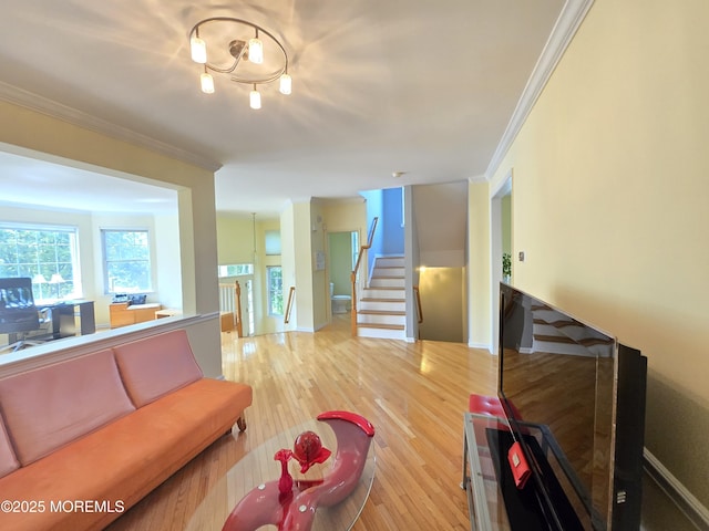 3 Great Beds Way S, Amboy, NJ 08879 - living room featuring crown molding, wood finished floors, and stairway