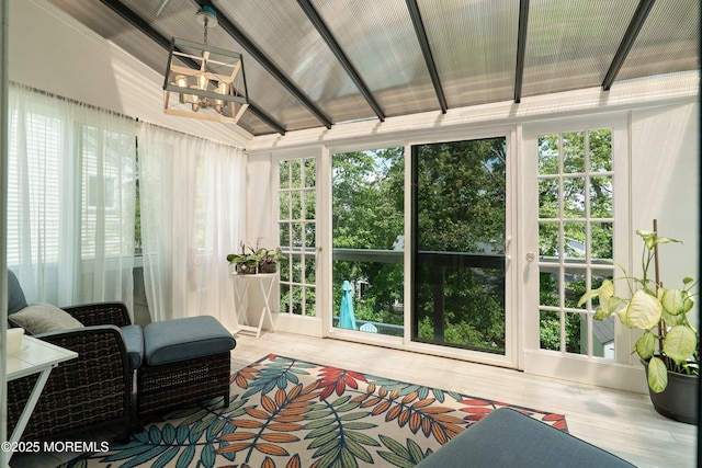 1427 Summit Ave, Toms River, NJ 08753 - sunroom / solarium featuring vaulted ceiling, a chandelier, french doors, and wood finished floors