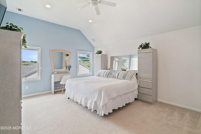 1427 Summit Ave, Toms River, NJ 08753 - bedroom with carpet, baseboards, lofted ceiling, ceiling fan, and recessed lighting
