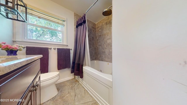 18 Forest Valley Dr, Toms River, NJ 08755 - bathroom featuring toilet, vanity, shower / tub combo, marble finish floors, and baseboards