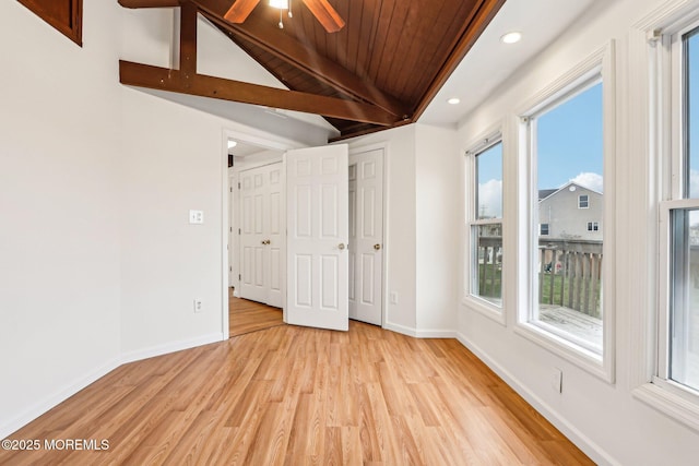 650 Front St, Union Beach, NJ 07735 - unfurnished bedroom with recessed lighting, light wood-style floors, wood ceiling, baseboards, and lofted ceiling with beams