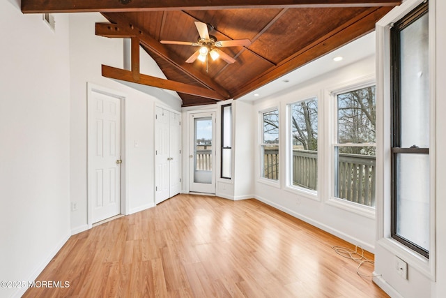 650 Front St, Union Beach, NJ 07735 - interior space featuring light wood finished floors, lofted ceiling with beams, wooden ceiling, and baseboards