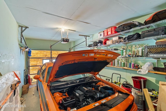garage with a garage door opener