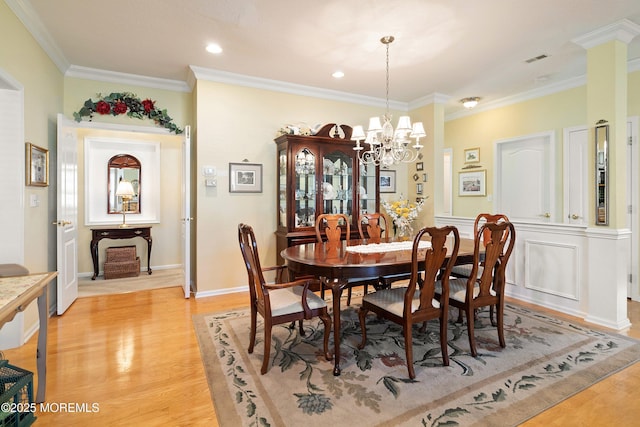 1507 Primrose Pl, Manasquan, NJ 08736 - dining space with a chandelier, light wood-type flooring, crown molding, and recessed lighting