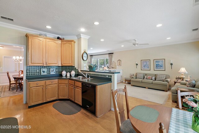 1507 Primrose Pl, Manasquan, NJ 08736 - kitchen with dishwasher, light wood-type flooring, ornamental molding, ceiling fan, and open floor plan