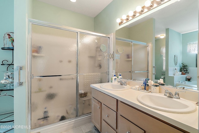 1507 Primrose Pl, Manasquan, NJ 08736 - full bathroom featuring a stall shower, double vanity, and tile patterned flooring