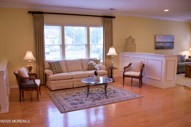 1507 Primrose Pl, Manasquan, NJ 08736 - living area with ornamental molding, light wood-style floors, and recessed lighting