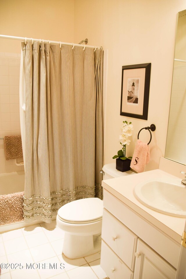 1507 Primrose Pl, Manasquan, NJ 08736 - bathroom featuring vanity, shower / tub combo with curtain, and tile patterned flooring