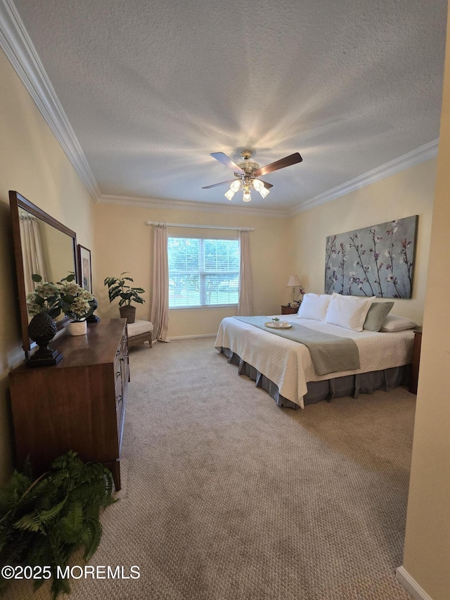 1507 Primrose Pl, Manasquan, NJ 08736 - carpeted bedroom with ornamental molding, a textured ceiling, and ceiling fan