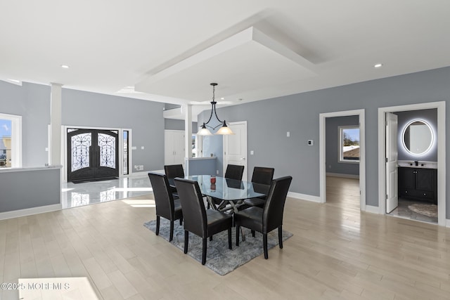 107 Bay Shore Dr, Toms River, NJ 08753 - dining area featuring recessed lighting, baseboards, french doors, and light wood-style floors