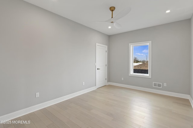 107 Bay Shore Dr, Toms River, NJ 08753 - unfurnished room with ceiling fan, visible vents, baseboards, recessed lighting, and light wood-style flooring