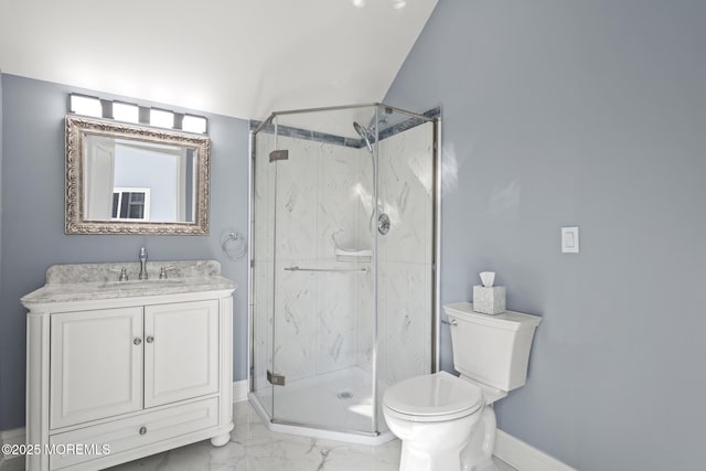107 Bay Shore Dr, Toms River, NJ 08753 - bathroom with vanity, marble finish floor, toilet, baseboards, and a marble finish shower
