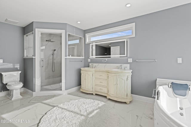 107 Bay Shore Dr, Toms River, NJ 08753 - bathroom featuring recessed lighting, baseboards, a shower stall, and marble finish floor