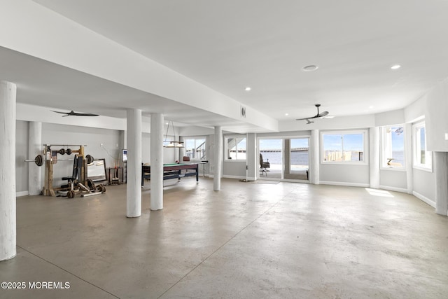 107 Bay Shore Dr, Toms River, NJ 08753 - basement with pool table, ceiling fan, baseboards, and recessed lighting