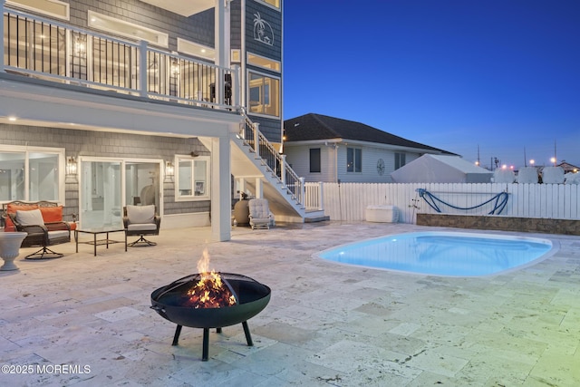 107 Bay Shore Dr, Toms River, NJ 08753 - view of pool with stairway, a patio, a fire pit, and fence private yard