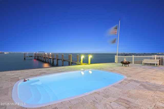 107 Bay Shore Dr, Toms River, NJ 08753 - view of swimming pool with a water view and a dock