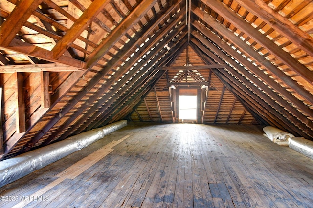 view of unfinished attic