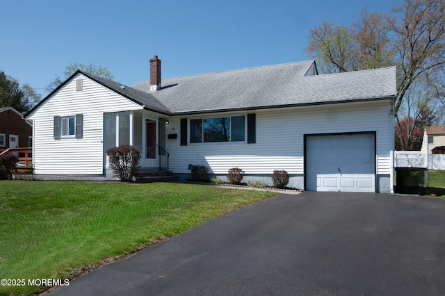 20 Telegraph Hill Rd, Holmdel, NJ 07733 - ranch-style home featuring roof with shingles, an attached garage, asphalt driveway, and a chimney