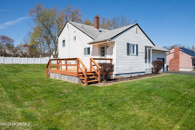 20 Telegraph Hill Rd, Holmdel, NJ 07733 - back of house featuring a chimney, a wooden deck, and roof with shingles