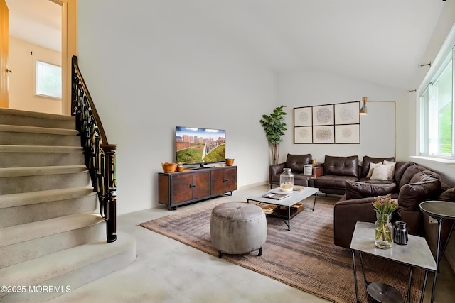 20 Telegraph Hill Rd, Holmdel, NJ 07733 - carpeted living area with stairs and high vaulted ceiling