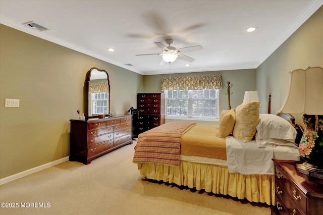 4 Briarcliff Ln, Holmdel, NJ 07733 - bedroom with crown molding, light carpet, recessed lighting, baseboards, and a ceiling fan