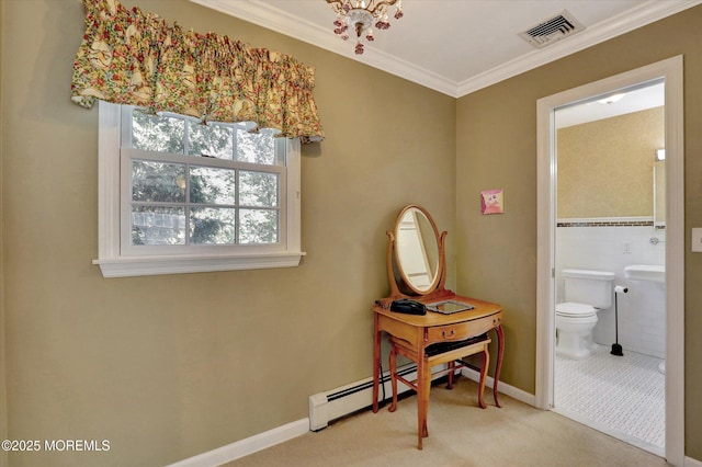 4 Briarcliff Ln, Holmdel, NJ 07733 - bathroom with crown molding, baseboard heating, toilet, and baseboards