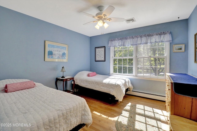 4 Briarcliff Ln, Holmdel, NJ 07733 - bedroom featuring a baseboard radiator, light wood-style floors, and a ceiling fan