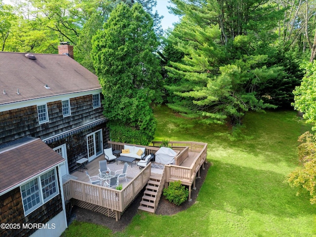 4 Briarcliff Ln, Holmdel, NJ 07733 - wooden deck with an outdoor hangout area and a lawn