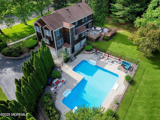 4 Briarcliff Ln, Holmdel, NJ 07733 - community pool with a patio area and a wooden deck